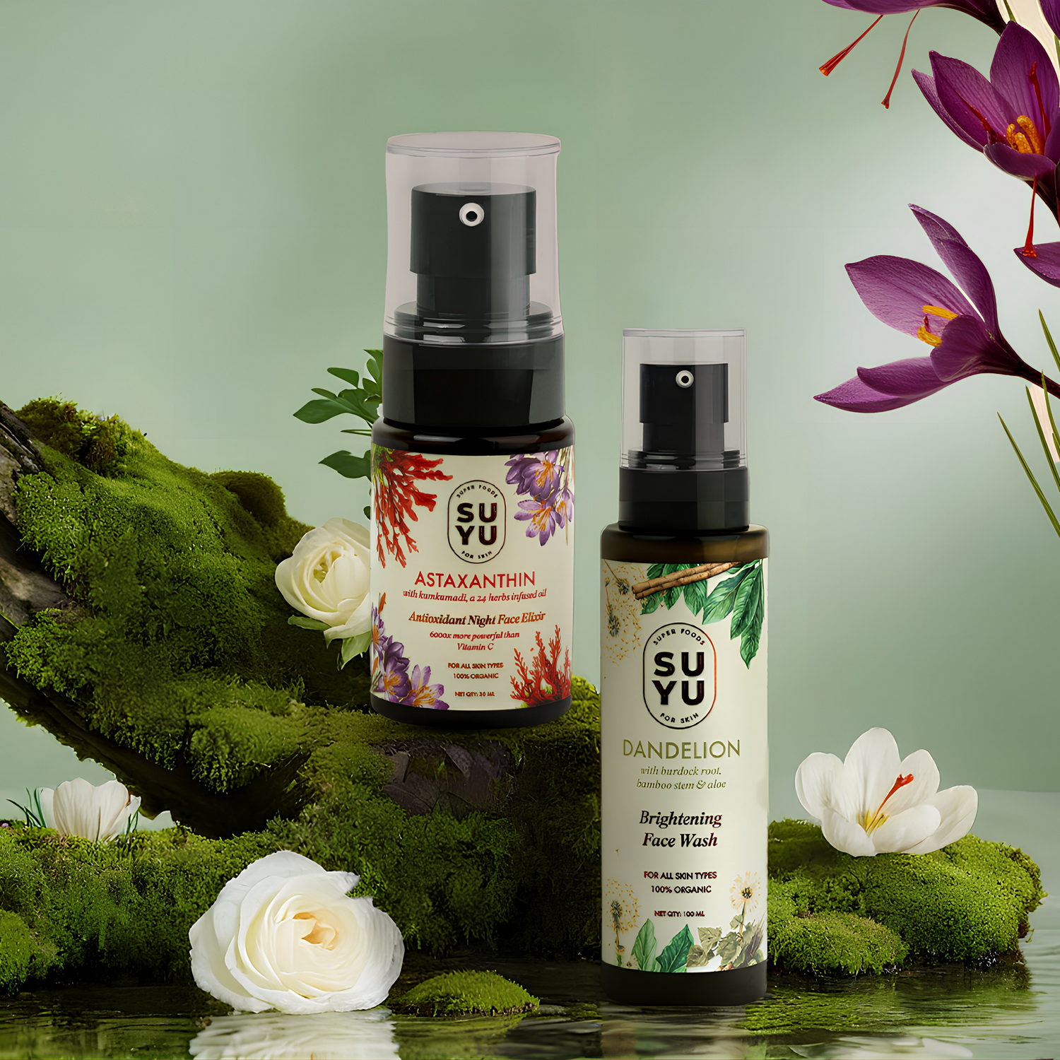 Winter Glow Bundle ---  Astaxanthin Antioxidant Night Face Elixir --- Dandelion Brightening Face Wash